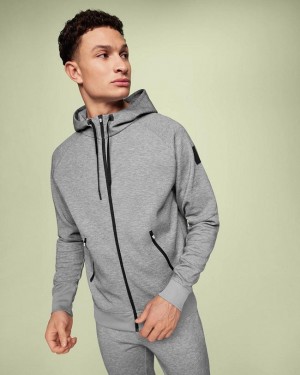 Férfi On Running Zipped Kapucnis Pulóver Szürke | On_HU8155