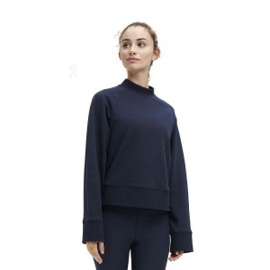 Női On Running Crew Neck Pulóverek Sötétkék | On_HU8976